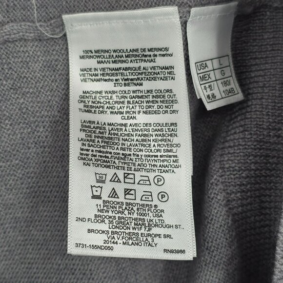 Brooks Brothers V Neck Sweater L Grey Merino Wool Long Sleeve Lightweight New - Picture 7 of 9